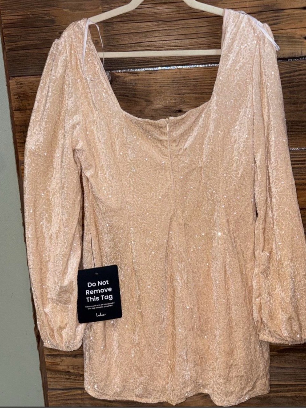 Lulu's Cream Sequin Velvet Long-Sleeve Dress - Picture 4 of 5